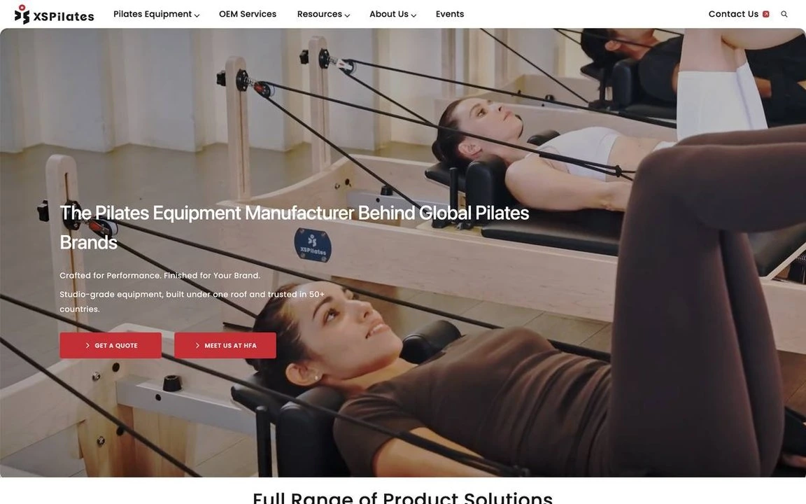 XS Pilates fitness studio website - wellness classes and training