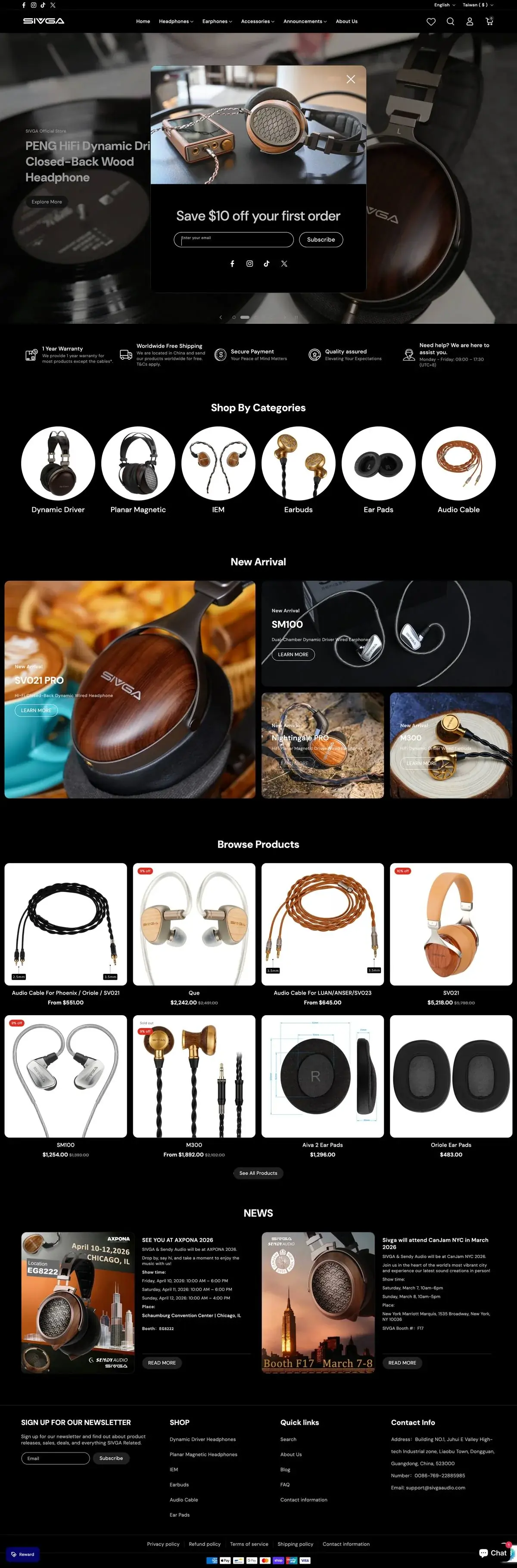Sivga audio equipment e-commerce platform - premium product showcase